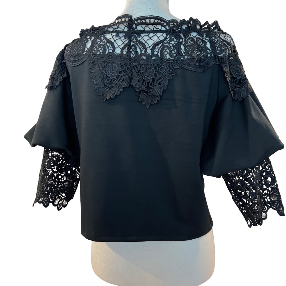 #A257  CQ by CQ  Romantic  Black Lace Off-Shoulder Chic Vintage Top NWOT  L - Picture 11 of 11
